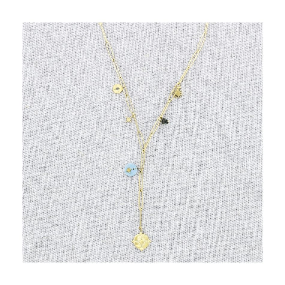 STONE PENDANT CHAIN STEEL NECKLACE 50CM