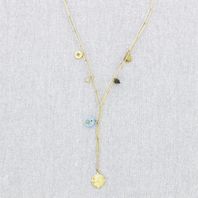 COLLAR ACERO CADENA COLGANTE PIEDRAS 50CM
