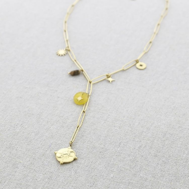 COLLAR ACERO CADENA COLGANTE PIEDRAS 50CM