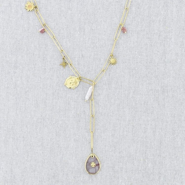 COLLAR ACERO CADENA COLGANTE PIEDRAS 50CM