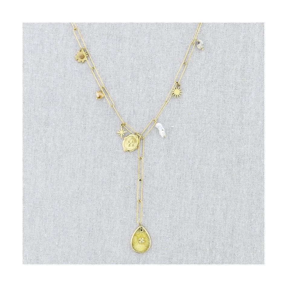 COLLAR ACERO CADENA COLGANTE PIEDRAS 50CM