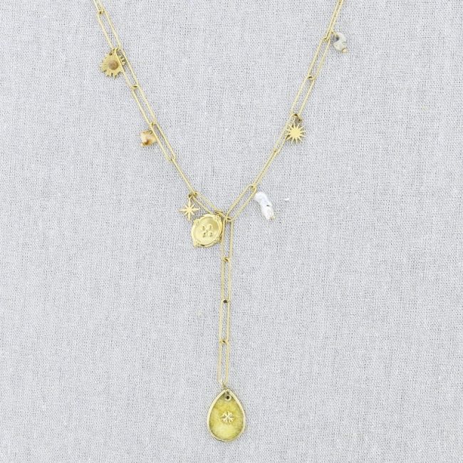 COLLAR ACERO CADENA COLGANTE PIEDRAS 50CM