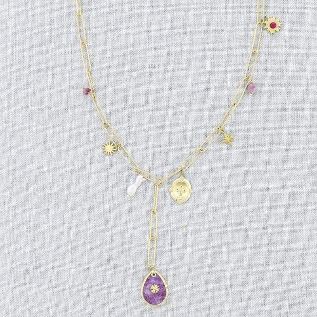 COLLAR ACERO CADENA COLGANTE PIEDRAS 50CM