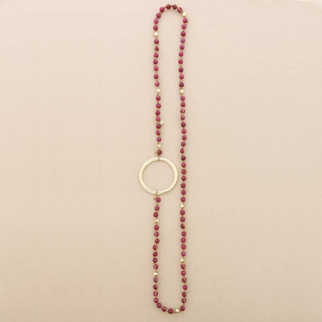 COLLAR LARGO PIEDRAS TRENZADAS ANILLA METAL