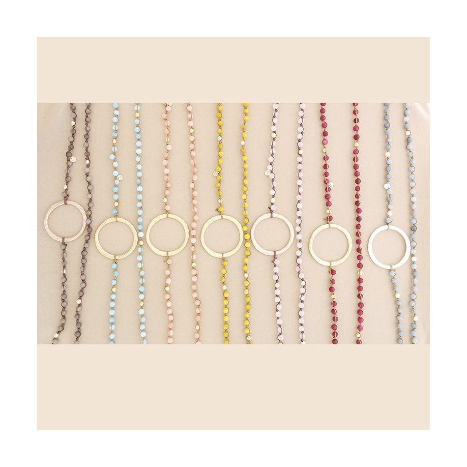 LONG NECKLACE WITH BRAIDED STONES METAL RING
