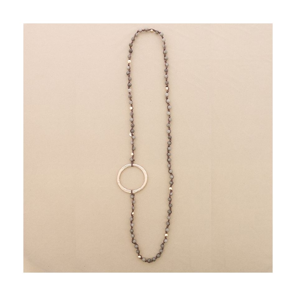 COLLAR LARGO PIEDRAS TRENZADAS ANILLA METAL