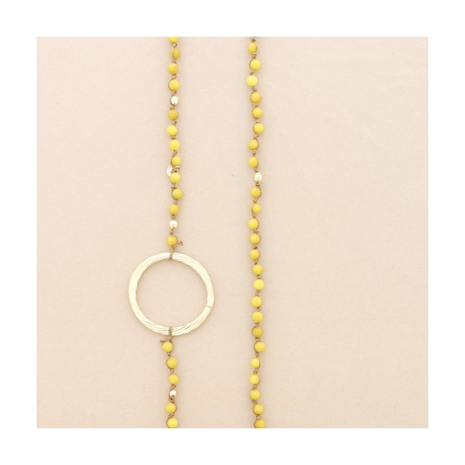 LONG NECKLACE WITH BRAIDED STONES METAL RING