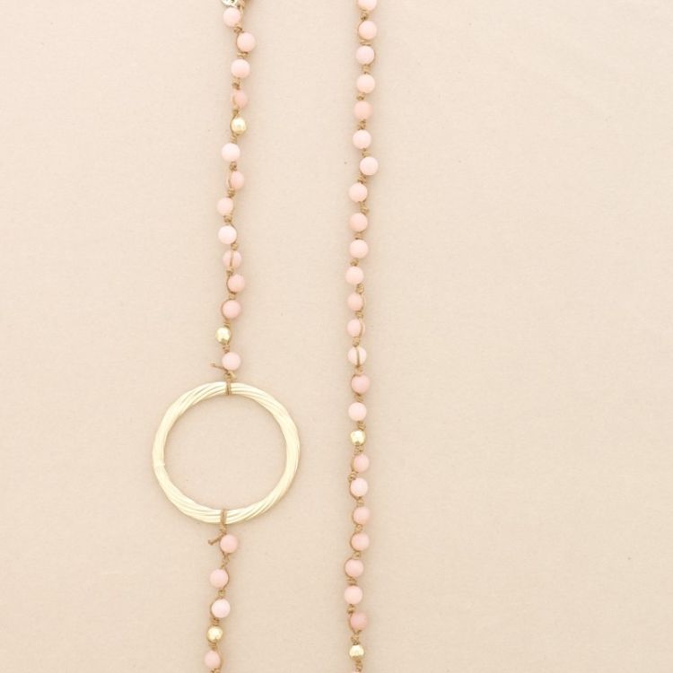 LONG NECKLACE WITH BRAIDED STONES METAL RING 2