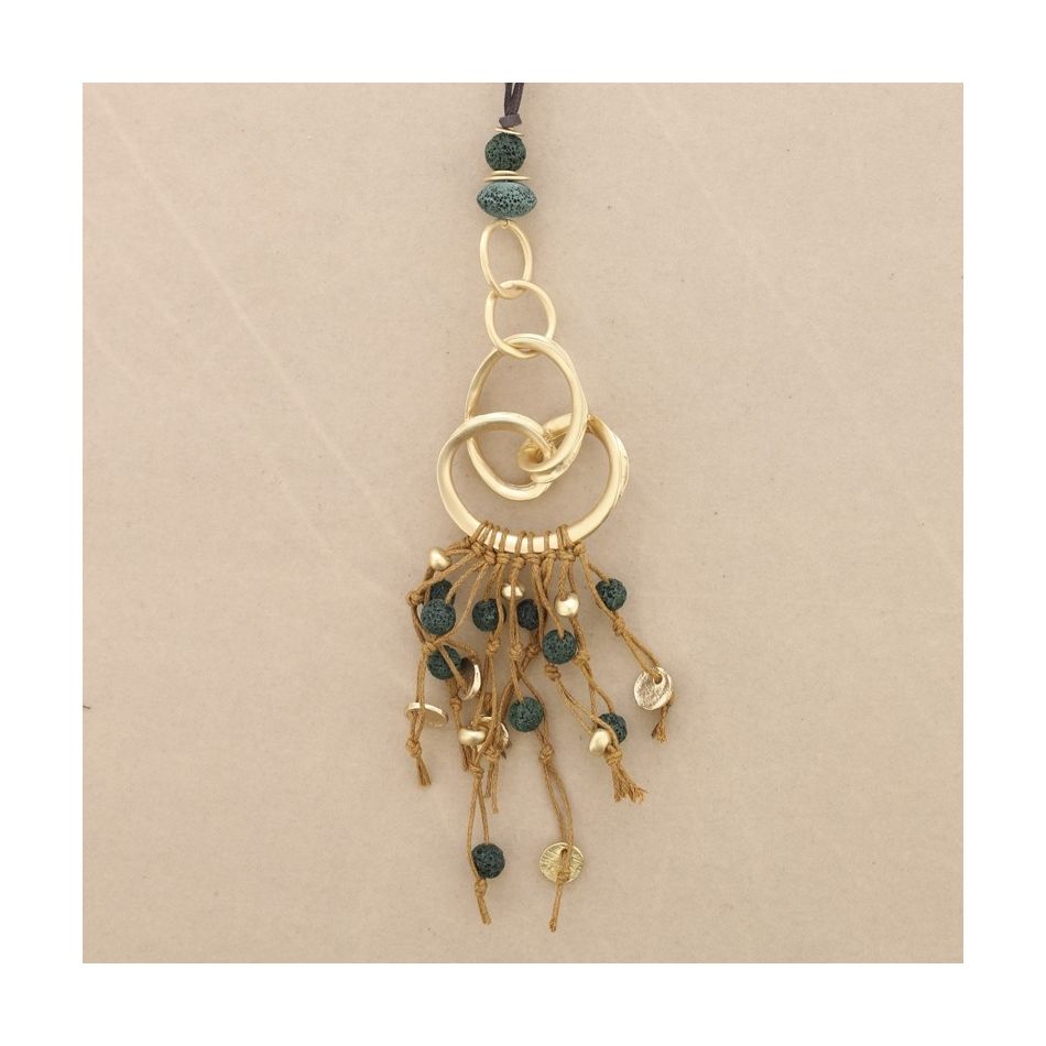 COLLAR LARGO COLGANTE METAL CUENTAS LAVAS