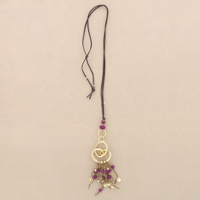 COLLAR LARGO COLGANTE METAL CUENTAS LAVAS