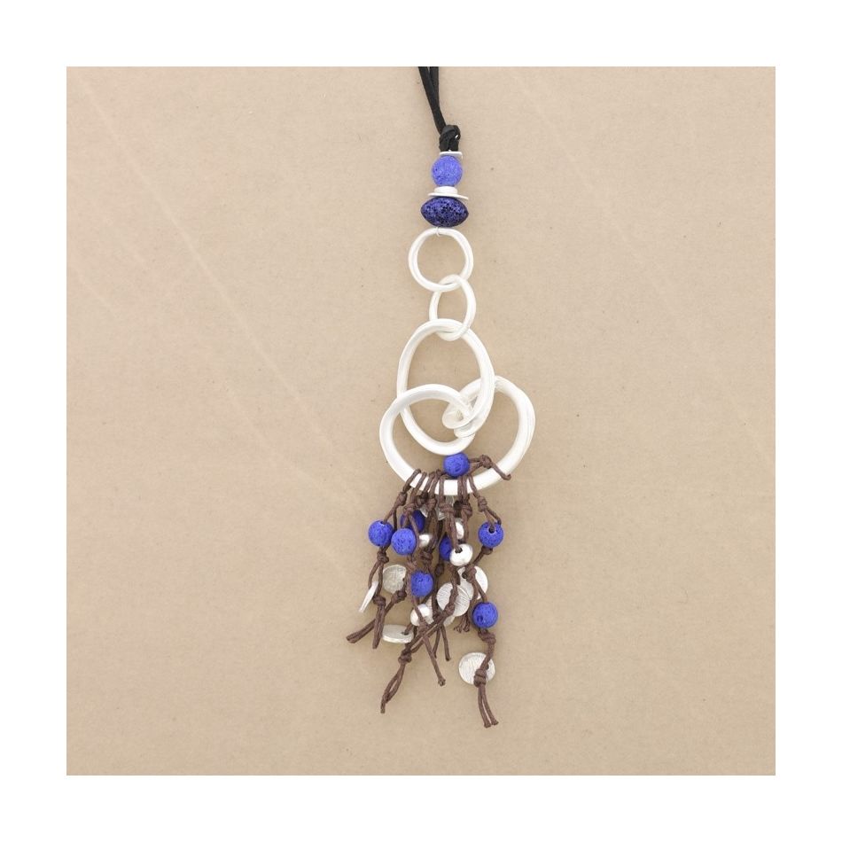 LONG NECKLACE METAL PENDANT WITH LAVA BEADS