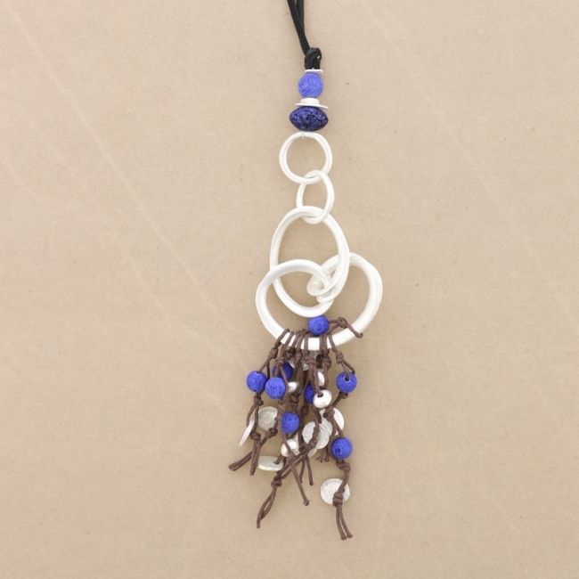 COLLAR LARGO COLGANTE METAL CUENTAS LAVAS
