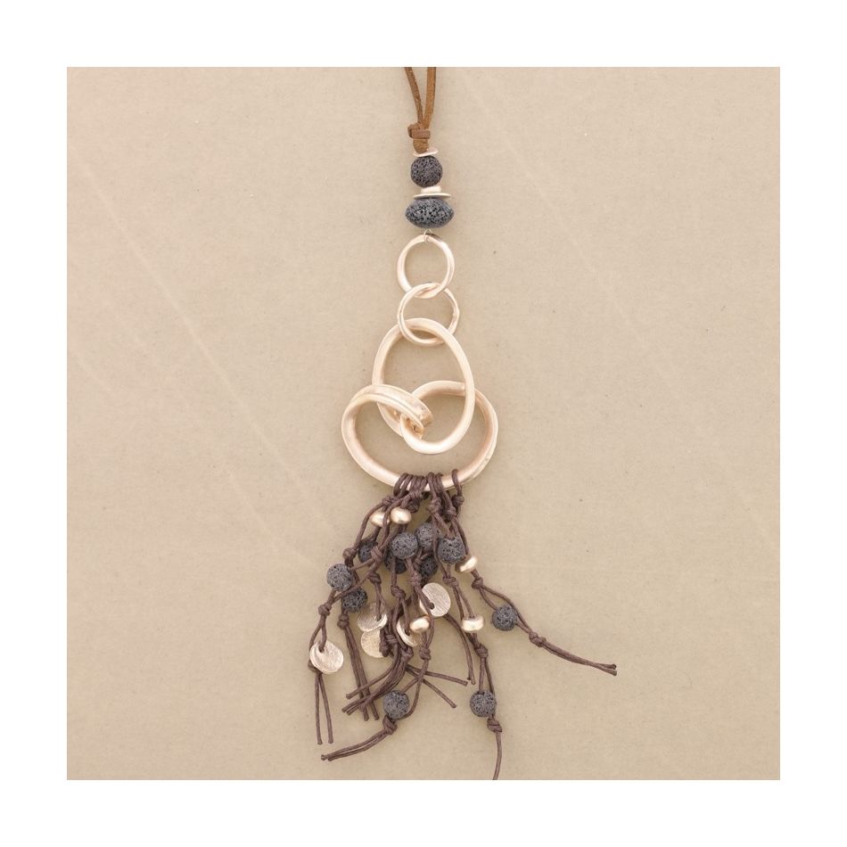 COLLAR LARGO COLGANTE METAL CUENTAS LAVAS