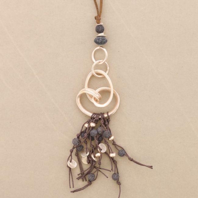 COLLAR LARGO COLGANTE METAL CUENTAS LAVAS