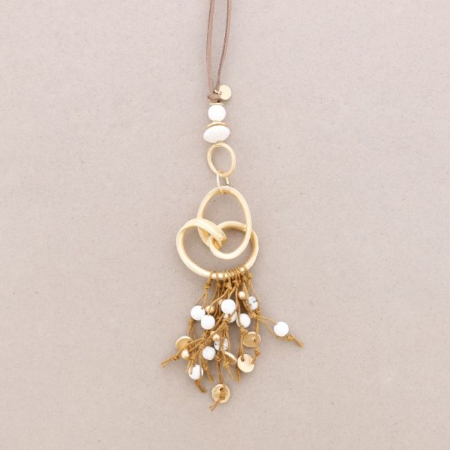 LONG NECKLACE METAL PENDANT WITH LAVA BEADS