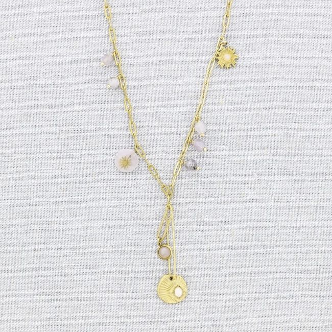 COLLAR ACERO CADENA COLGANTES MEDALLAS 44CM
