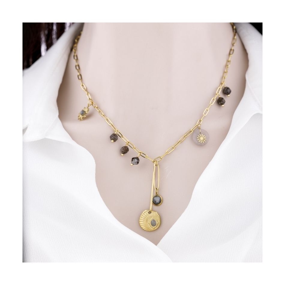 COLLAR ACERO CADENA COLGANTES MEDALLAS 44CM