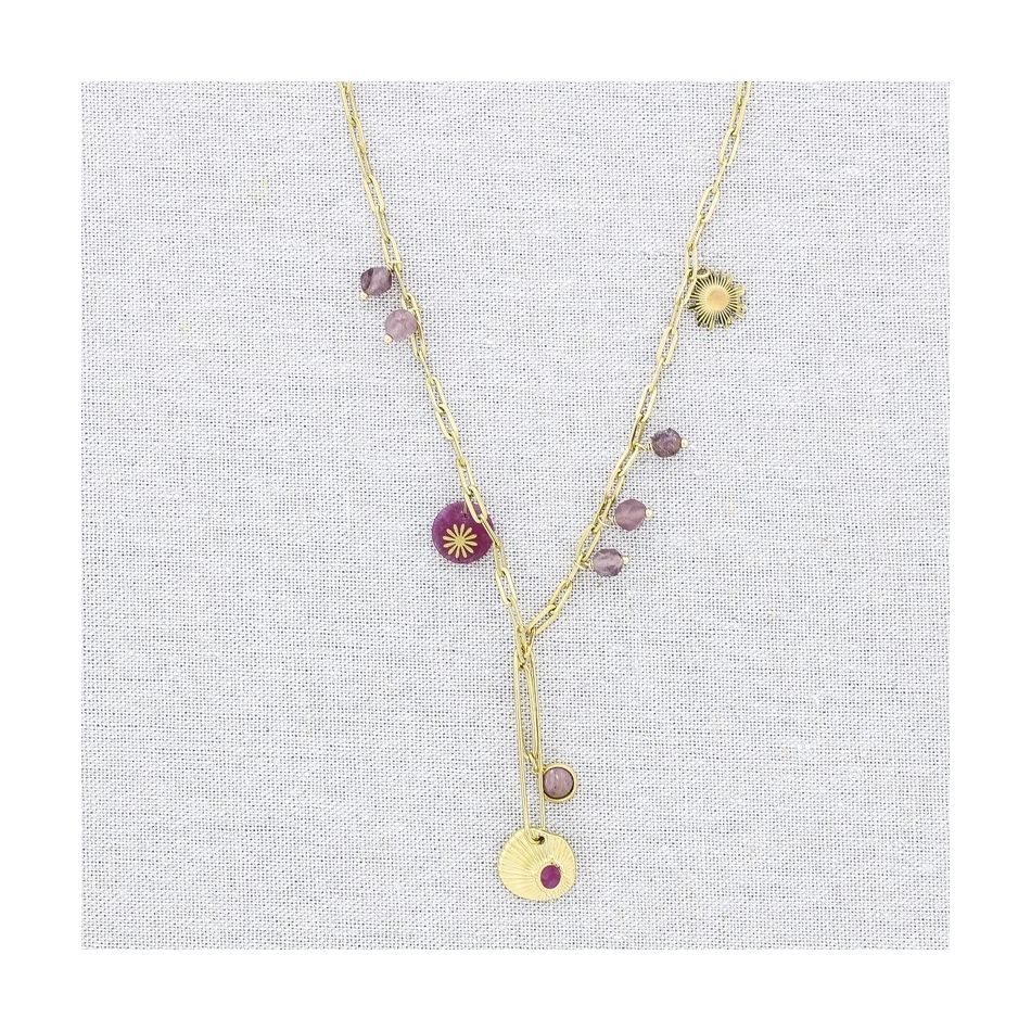 COLLAR ACERO CADENA COLGANTES MEDALLAS 44CM