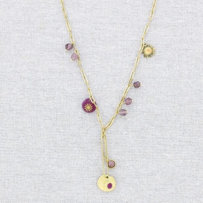 COLLAR ACERO CADENA COLGANTES MEDALLAS 44CM