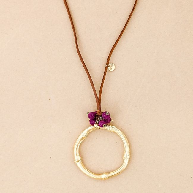 COLLAR LARGO COLGANTE CUENTAS LAVAS ANILLA METAL