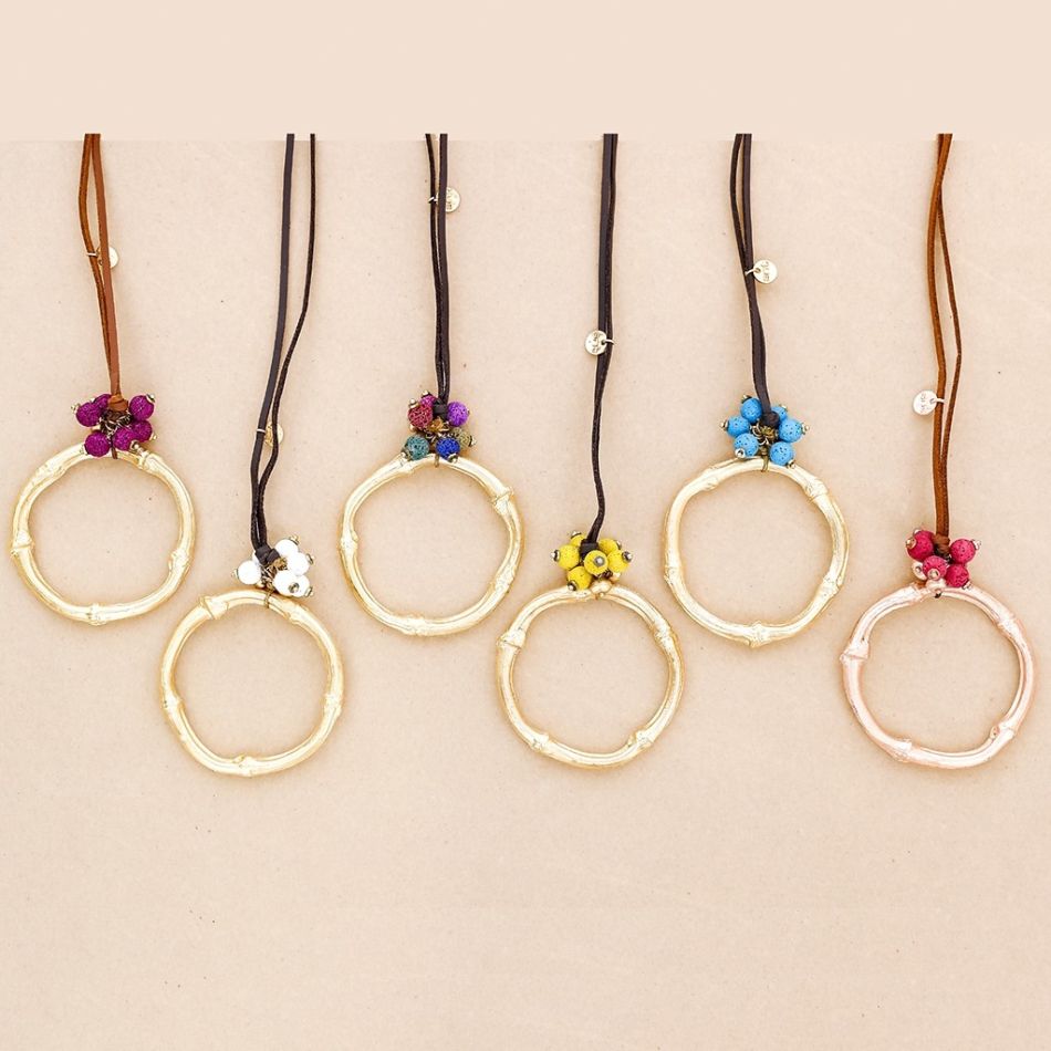 LONG NECKLACE LAVAS PENDANT WITH METAL RING