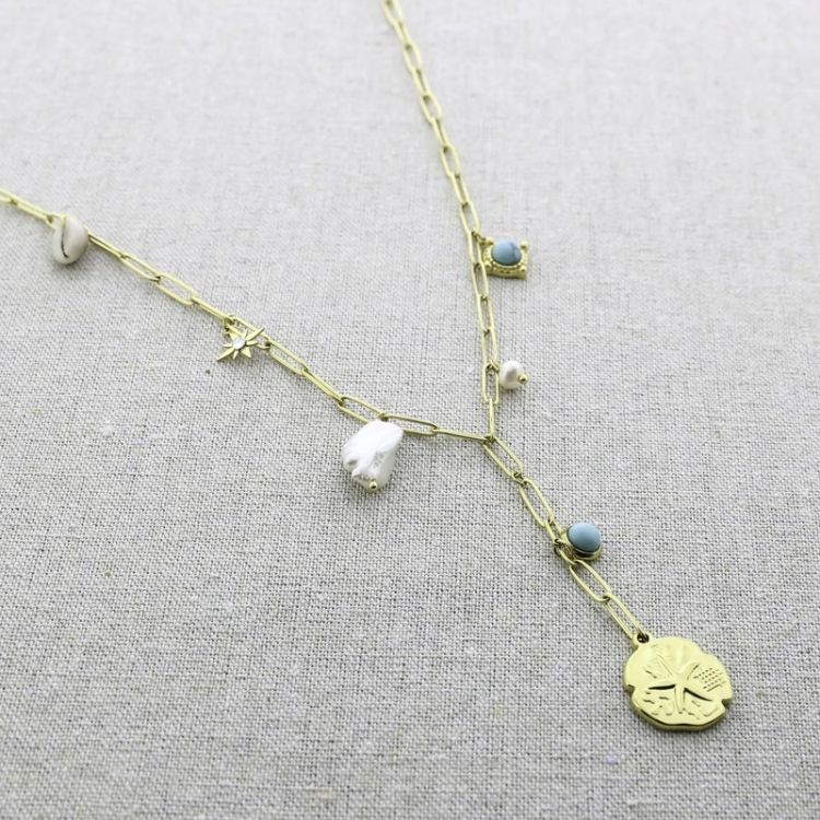 COLLAR ACERO CADENA MOTIVOS MARINOS 52CM