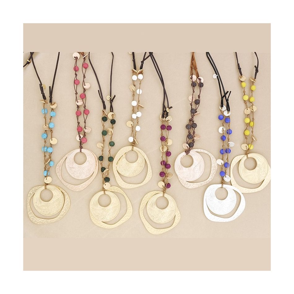 LONG DOUBLE METAL PENDANT NECKLACE