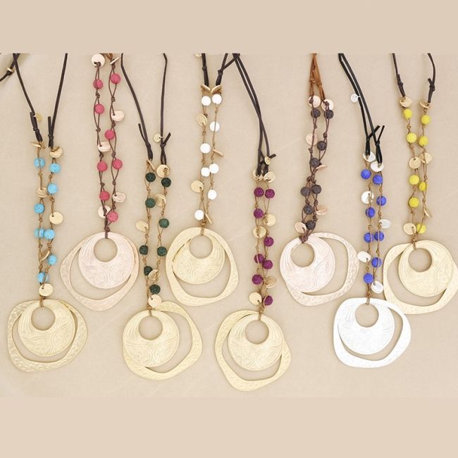 LONG DOUBLE METAL PENDANT NECKLACE