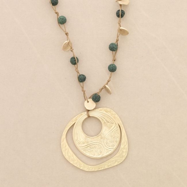 LONG DOUBLE METAL PENDANT NECKLACE