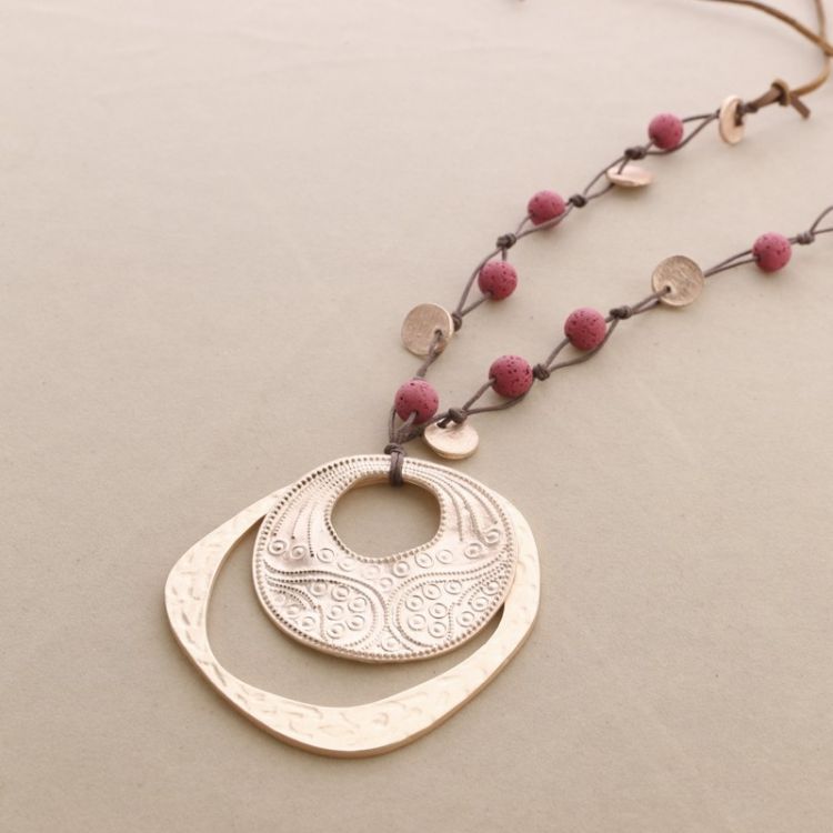 LONG DOUBLE METAL PENDANT NECKLACE