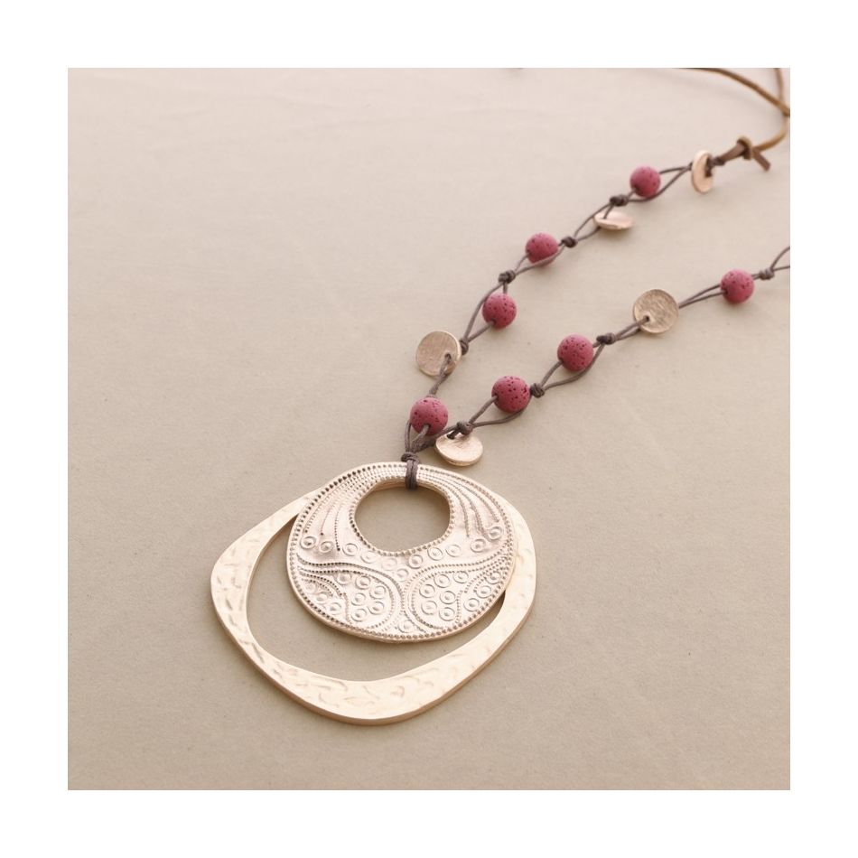 LONG DOUBLE METAL PENDANT NECKLACE