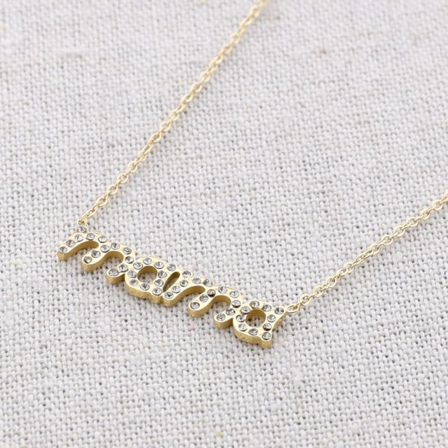 MOM CRYSTALS STEEL SHORT NECKLACE