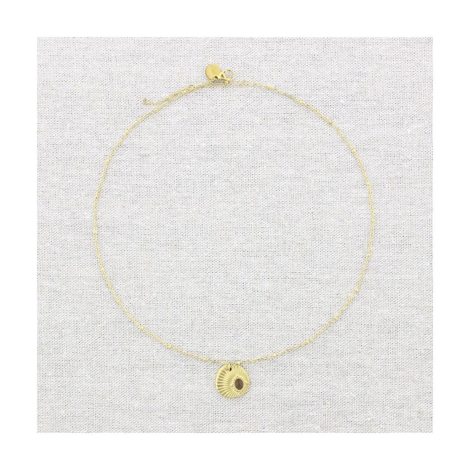 STONE MEDAL PENDANT STEEL SHORT NECKLACE