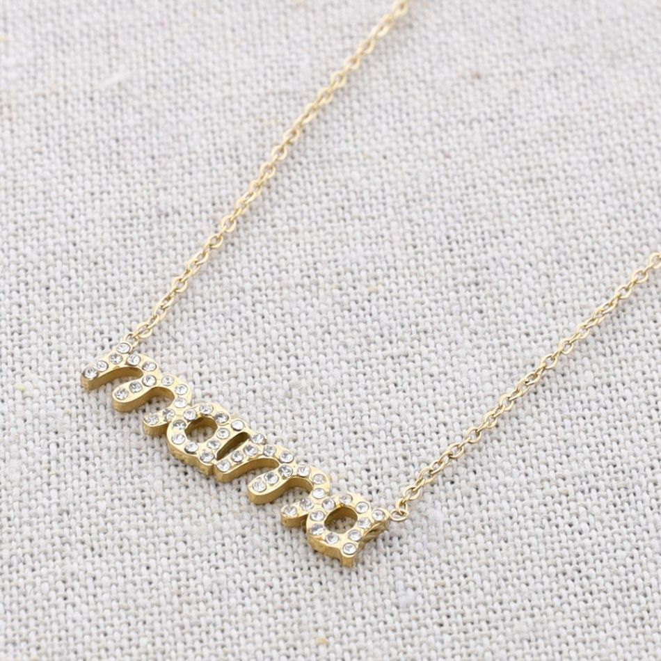 MOM CRYSTALS STEEL SHORT NECKLACE