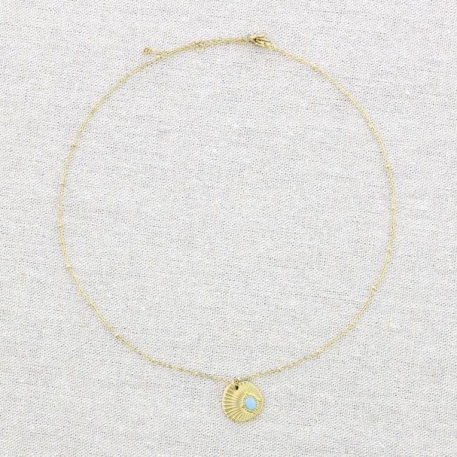 STONE MEDAL PENDANT STEEL SHORT NECKLACE