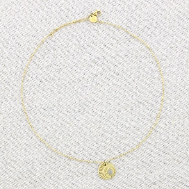 STONE MEDAL PENDANT STEEL SHORT NECKLACE