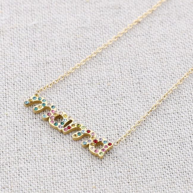 MOM CRYSTALS STEEL SHORT NECKLACE