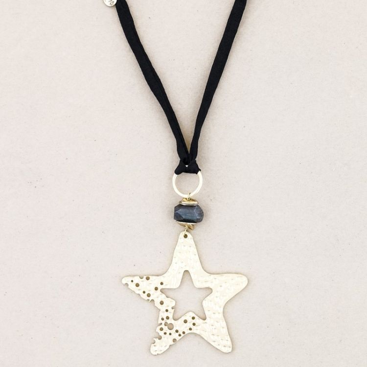 METAL STAR STONE LONG PENDANT NECKLACE