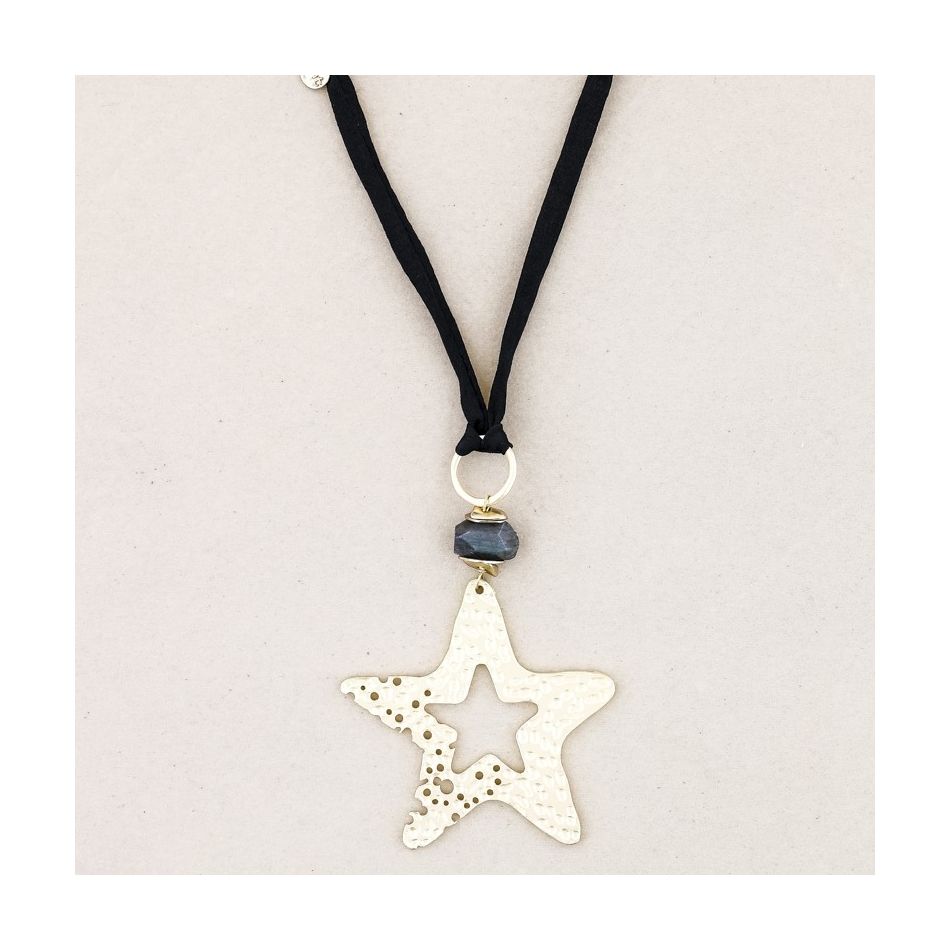 COLLAR LARGO COLGANTE PIEDRA ESTRELLA METAL