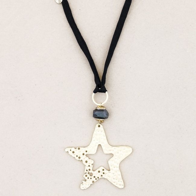 COLLAR LARGO COLGANTE PIEDRA ESTRELLA METAL