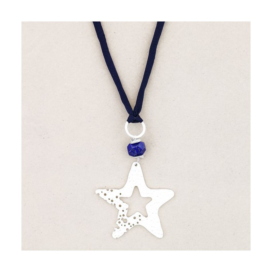 METAL STAR STONE LONG PENDANT NECKLACE