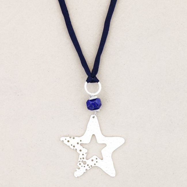 METAL STAR STONE LONG PENDANT NECKLACE