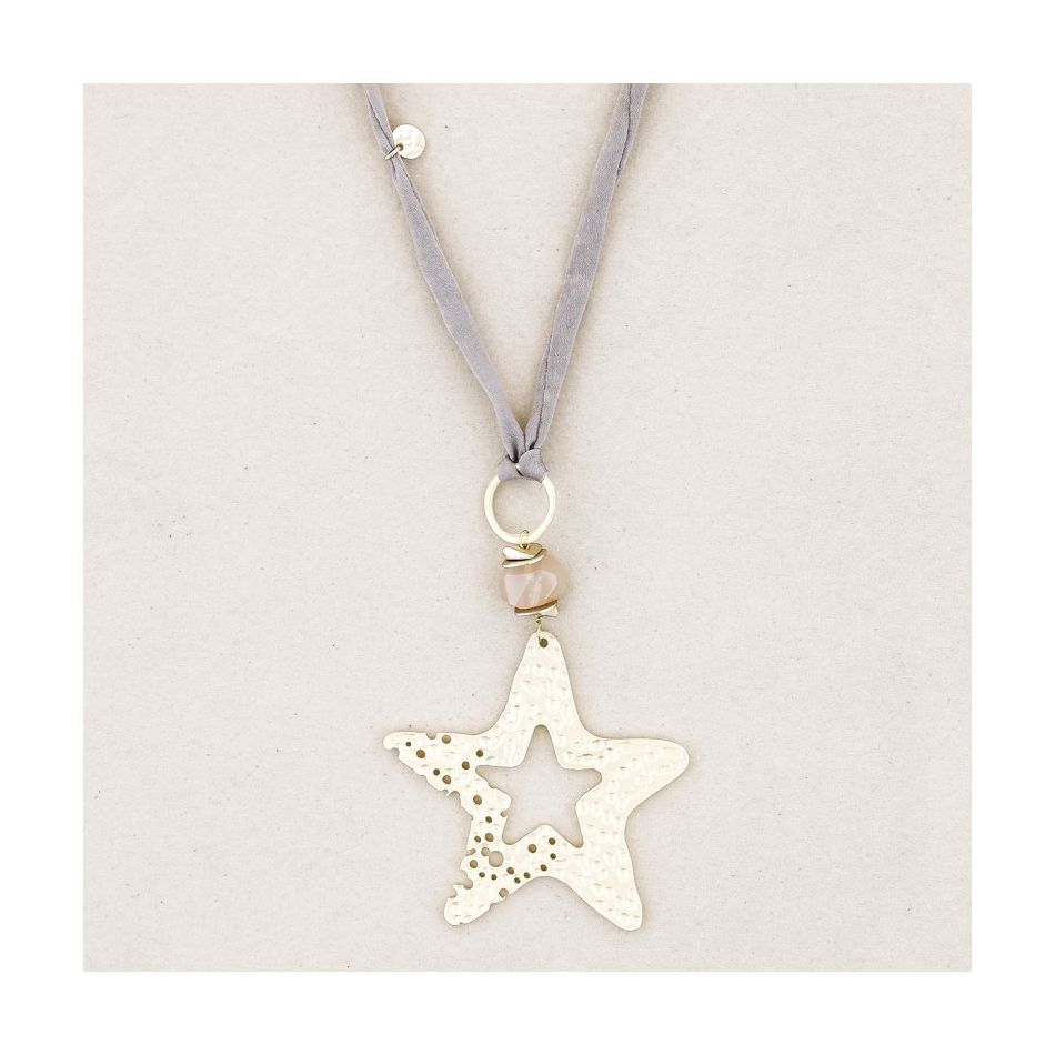 METAL STAR STONE LONG PENDANT NECKLACE