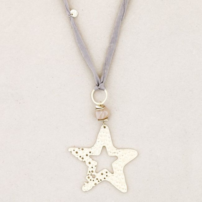 METAL STAR STONE LONG PENDANT NECKLACE