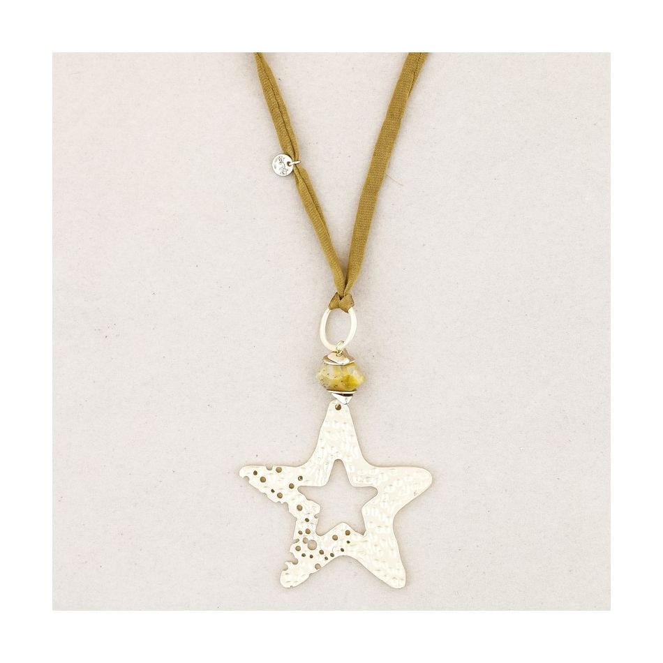 METAL STAR STONE LONG PENDANT NECKLACE