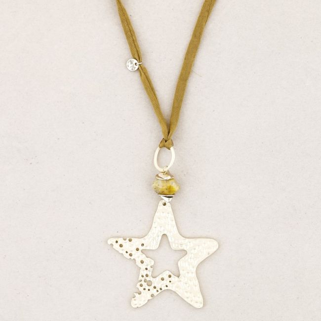 METAL STAR STONE LONG PENDANT NECKLACE