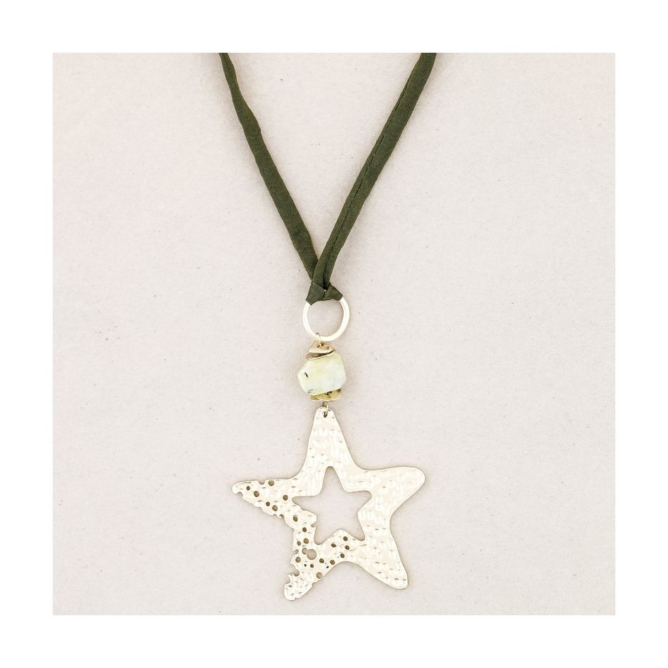 COLLAR LARGO COLGANTE PIEDRA ESTRELLA METAL