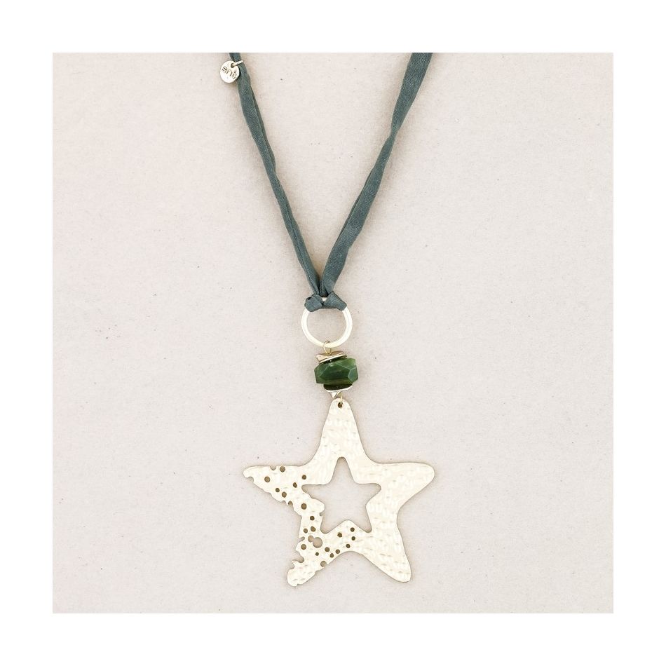 METAL STAR STONE LONG PENDANT NECKLACE