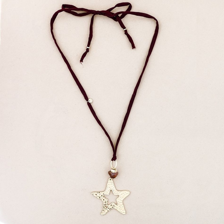 COLLAR LARGO COLGANTE PIEDRA ESTRELLA METAL