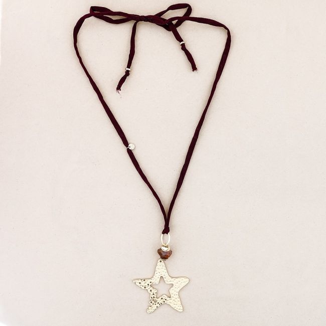 COLLAR LARGO COLGANTE PIEDRA ESTRELLA METAL